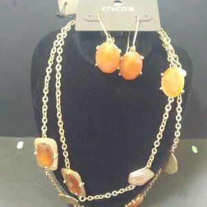 NWT CHICOS Norma long statement  Necklace matching earrings set